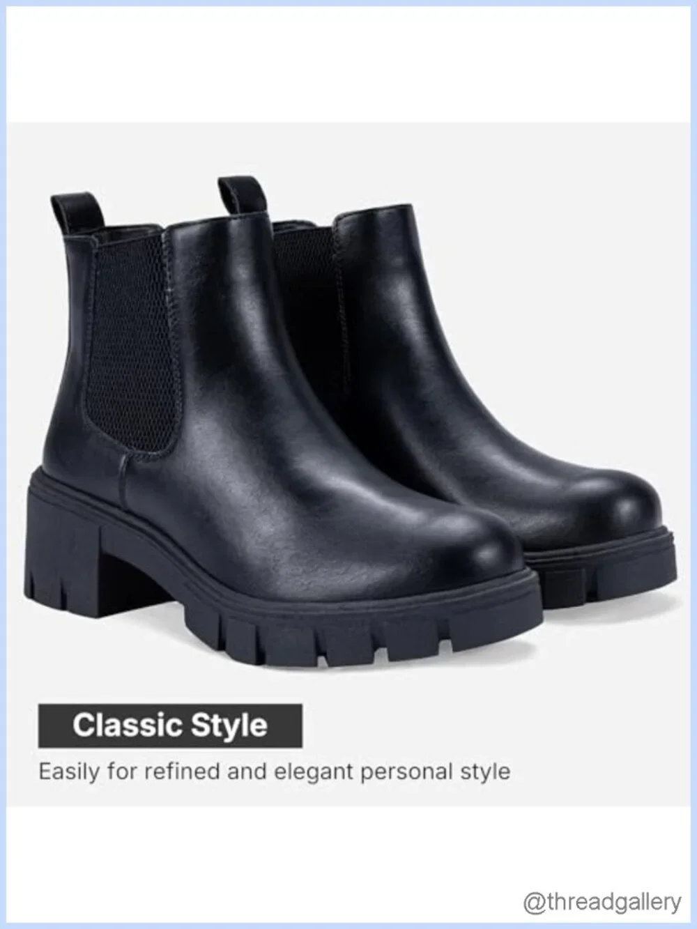 Faux Leather Chelsea Ankle Boots Platform Lug Sole Elastic Slip On Booties